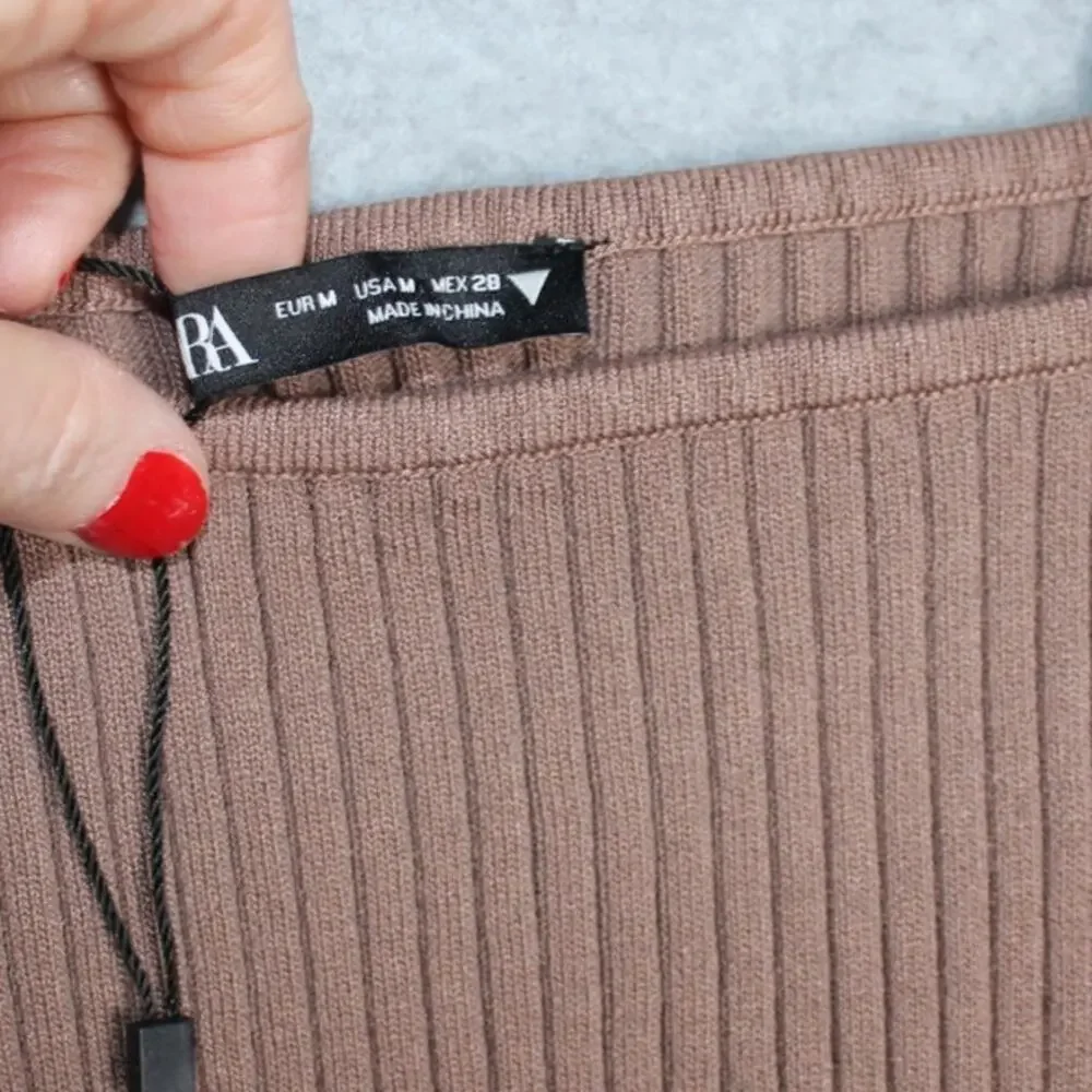 Zara New Brown Off the Shoulder Crop Top‎ Long Sleeve Size Medium